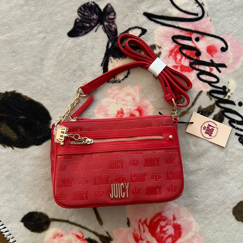 Juicy Couture Red Crossbody Bag with Gold Hardware and Bow Accent